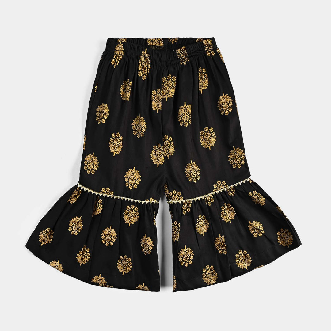 Infant Girls Cotton Printed Gharara-BLACK