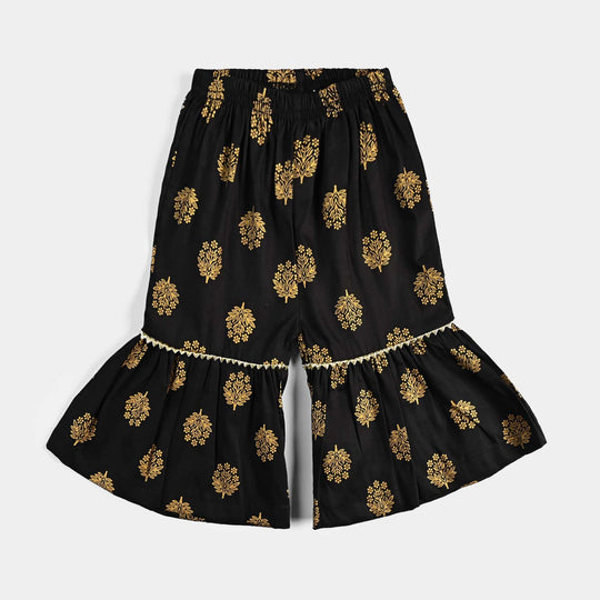 Infant Girls Cotton Printed Gharara-BLACK