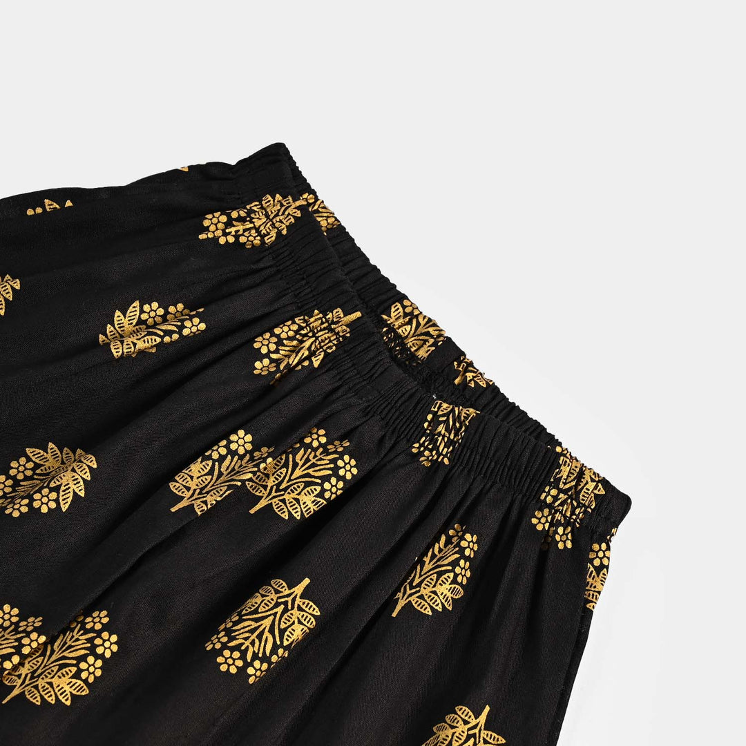Infant Girls Cotton Printed Gharara-BLACK