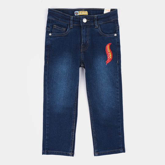 Boys Denim Stretch Pant (Hot wheels)-Mid Blue