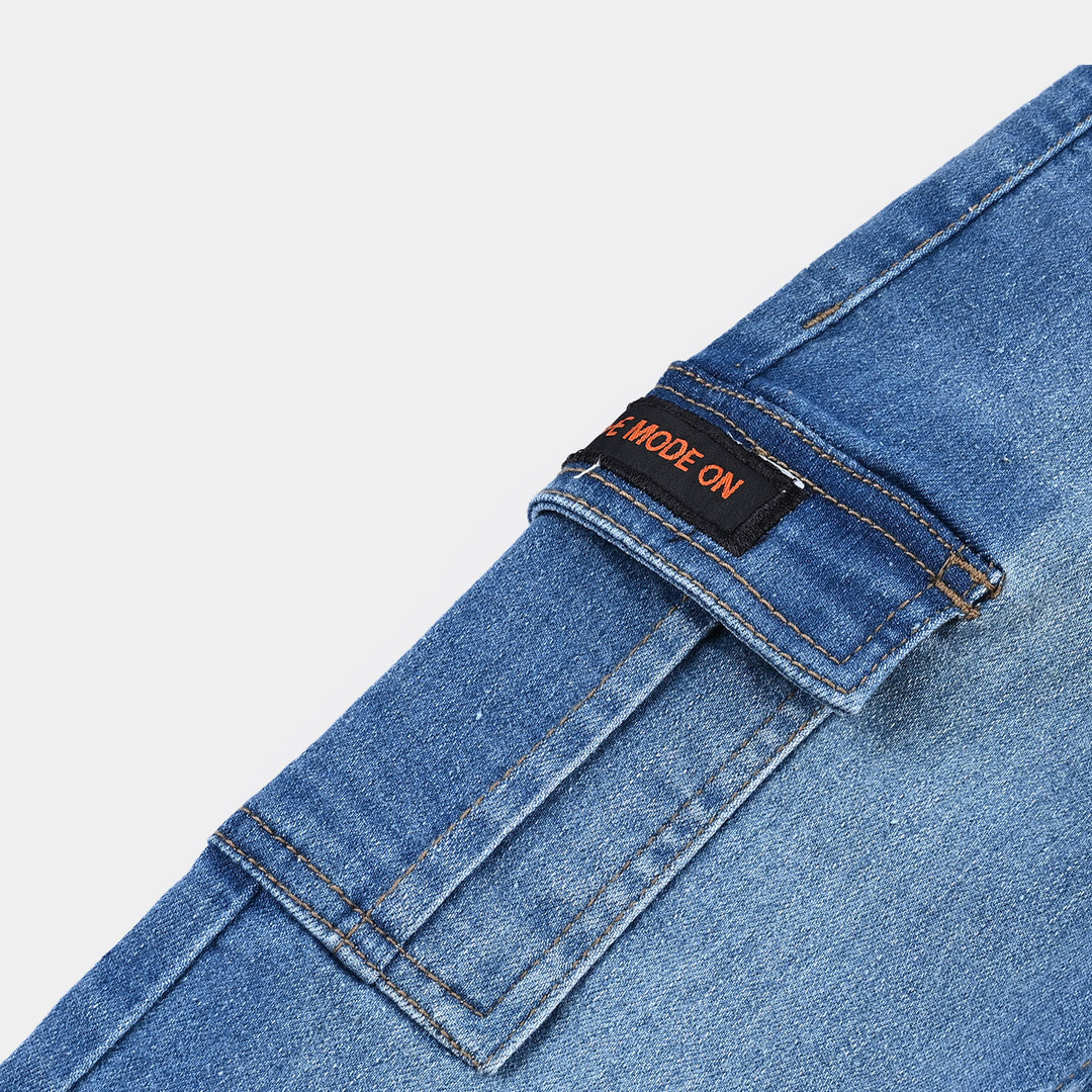Boys Denim Stretch Pants (Brave Mode On) - Mid Blue