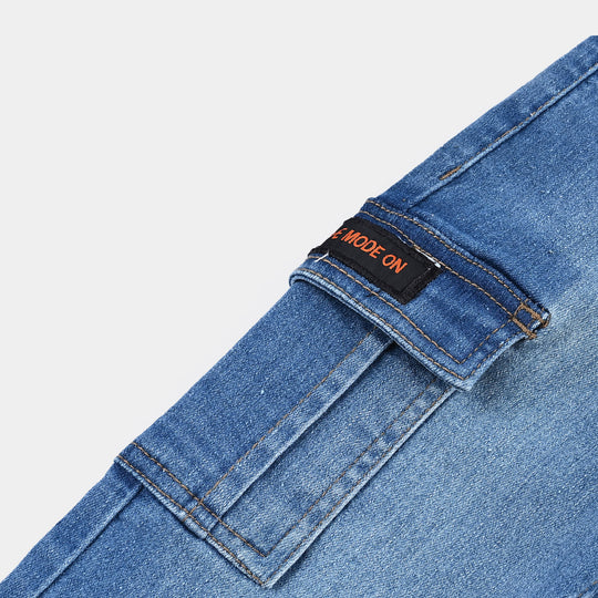 Boys Denim Stretch Pants (Brave Mode On) - Mid Blue