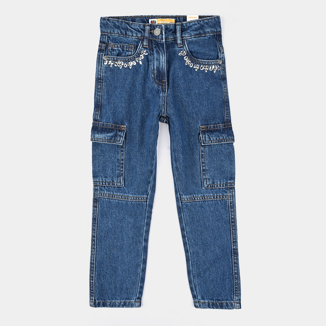 Girls Denim Stretch Pant Cargo Style - Light Blue