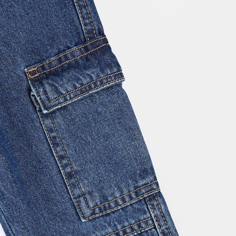 Girls Denim Stretch Pant Cargo Style - Light Blue