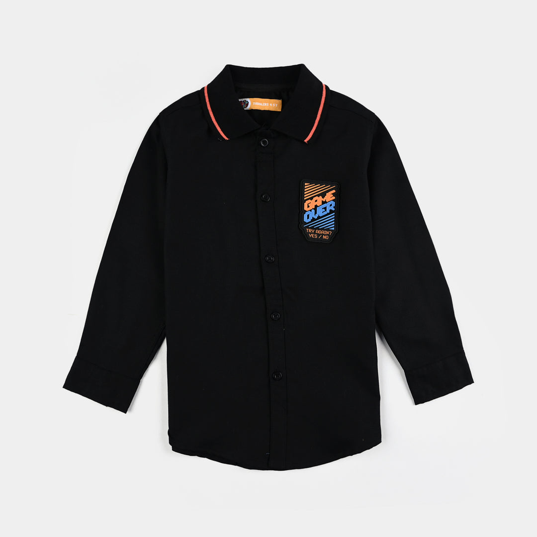 Boys Oxford Casual Shirt (Game Over)-BLACK