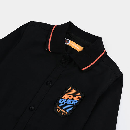 Boys Oxford Casual Shirt (Game Over)-BLACK
