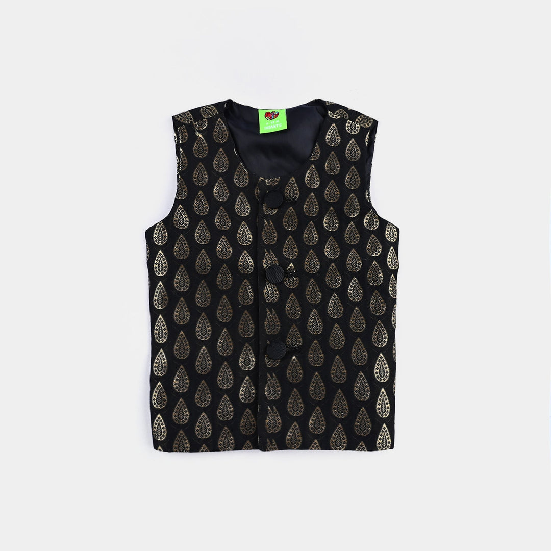 Infant Poly Viscose Waistcoat (Golden Motif)-BLACK