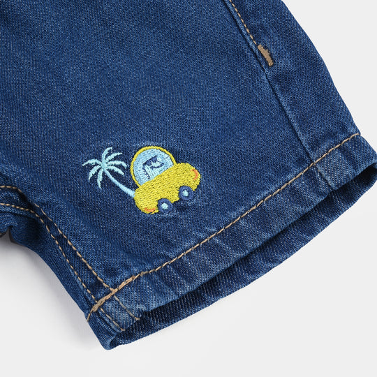 Infant Boys Denim rigid Short Dino Car-DARK BLUE