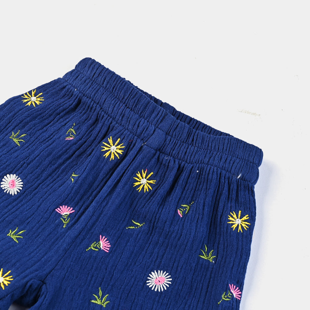 Infant Girls Cotton EMB Short-NAVY
