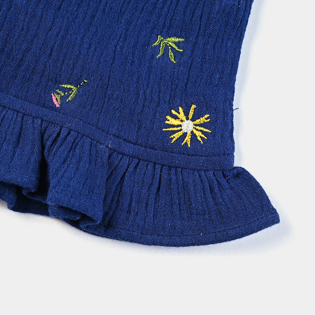 Infant Girls Cotton EMB Short-NAVY