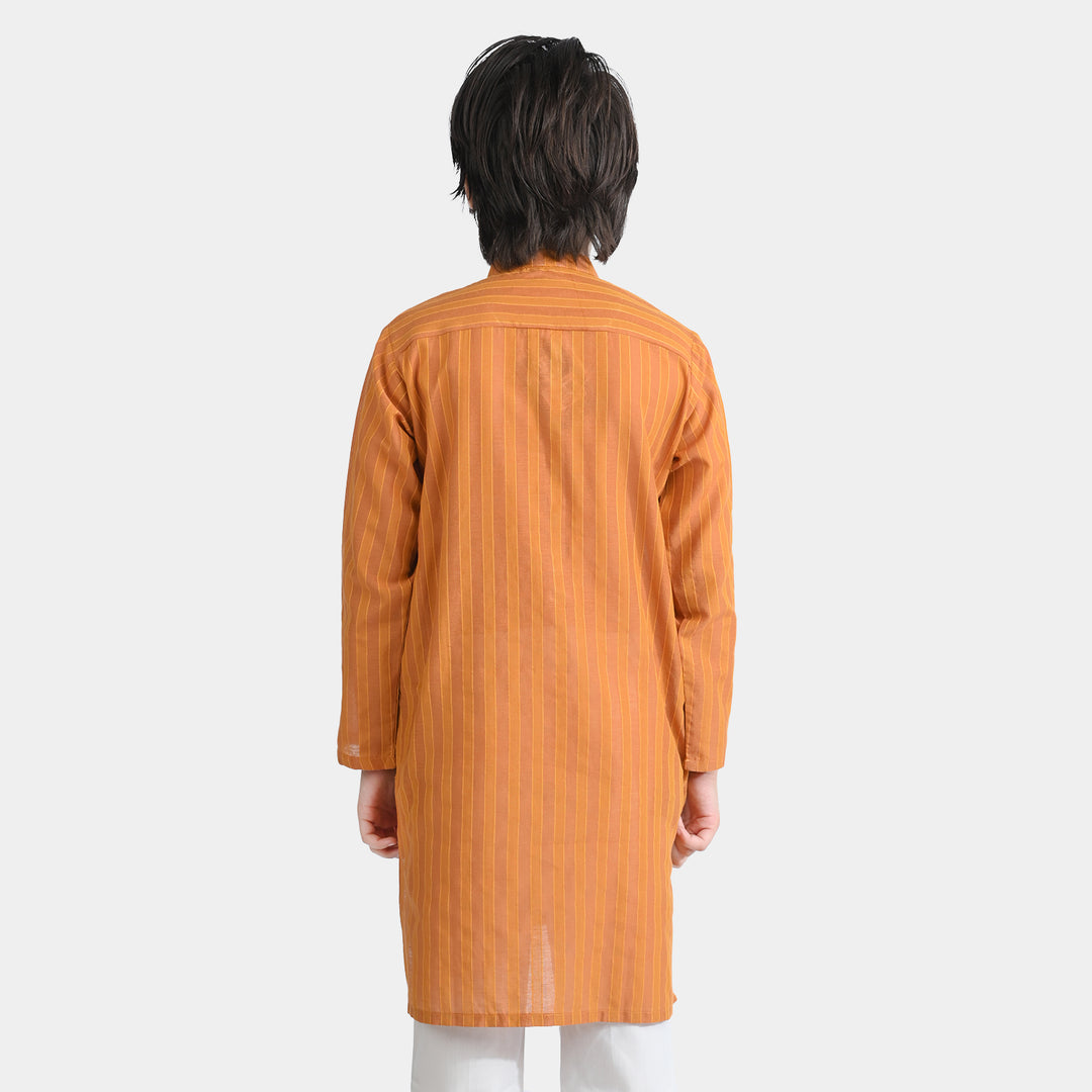 Boys Jacquard Kurta (Running Stitch)-BROWN