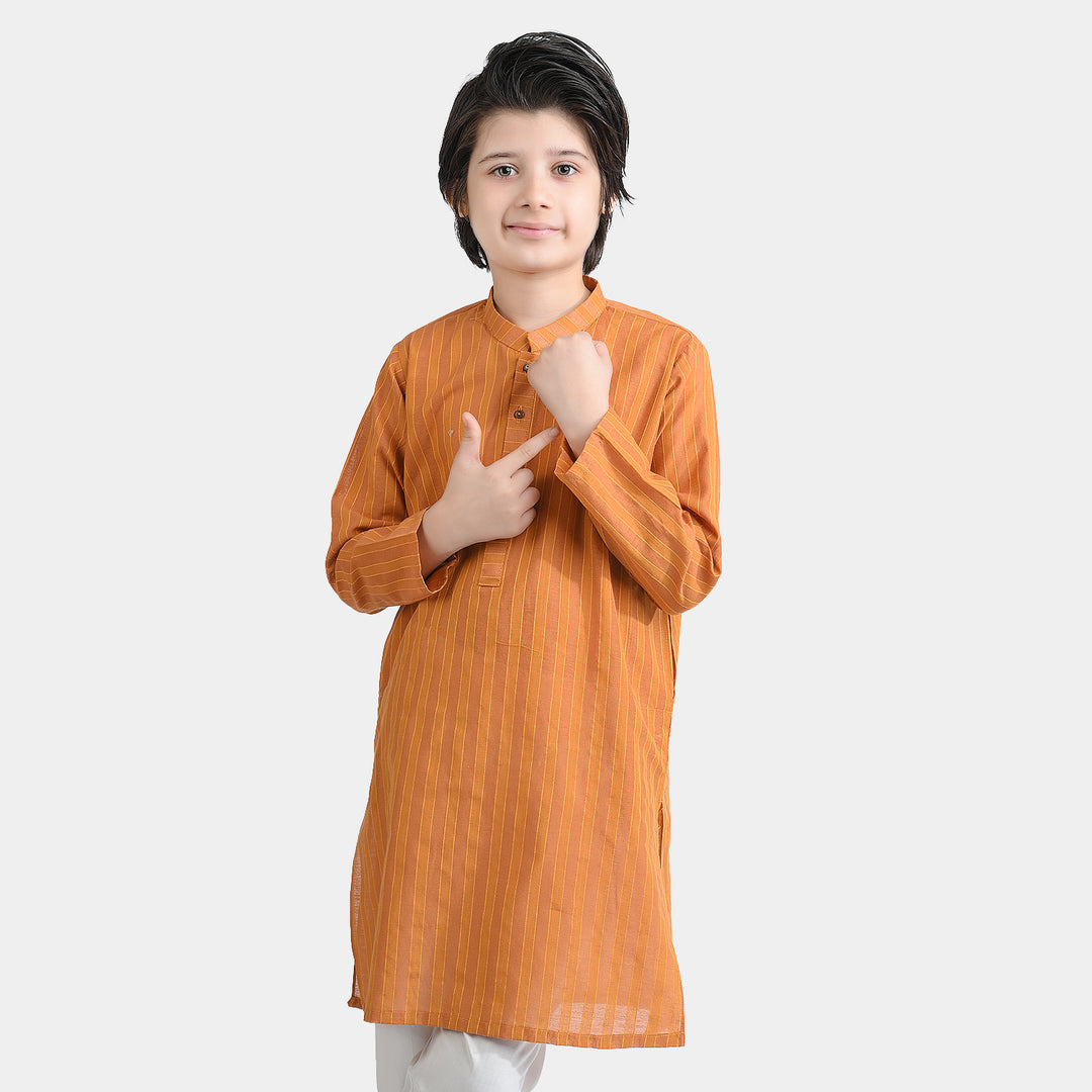 Boys Jacquard Kurta (Running Stitch)-BROWN