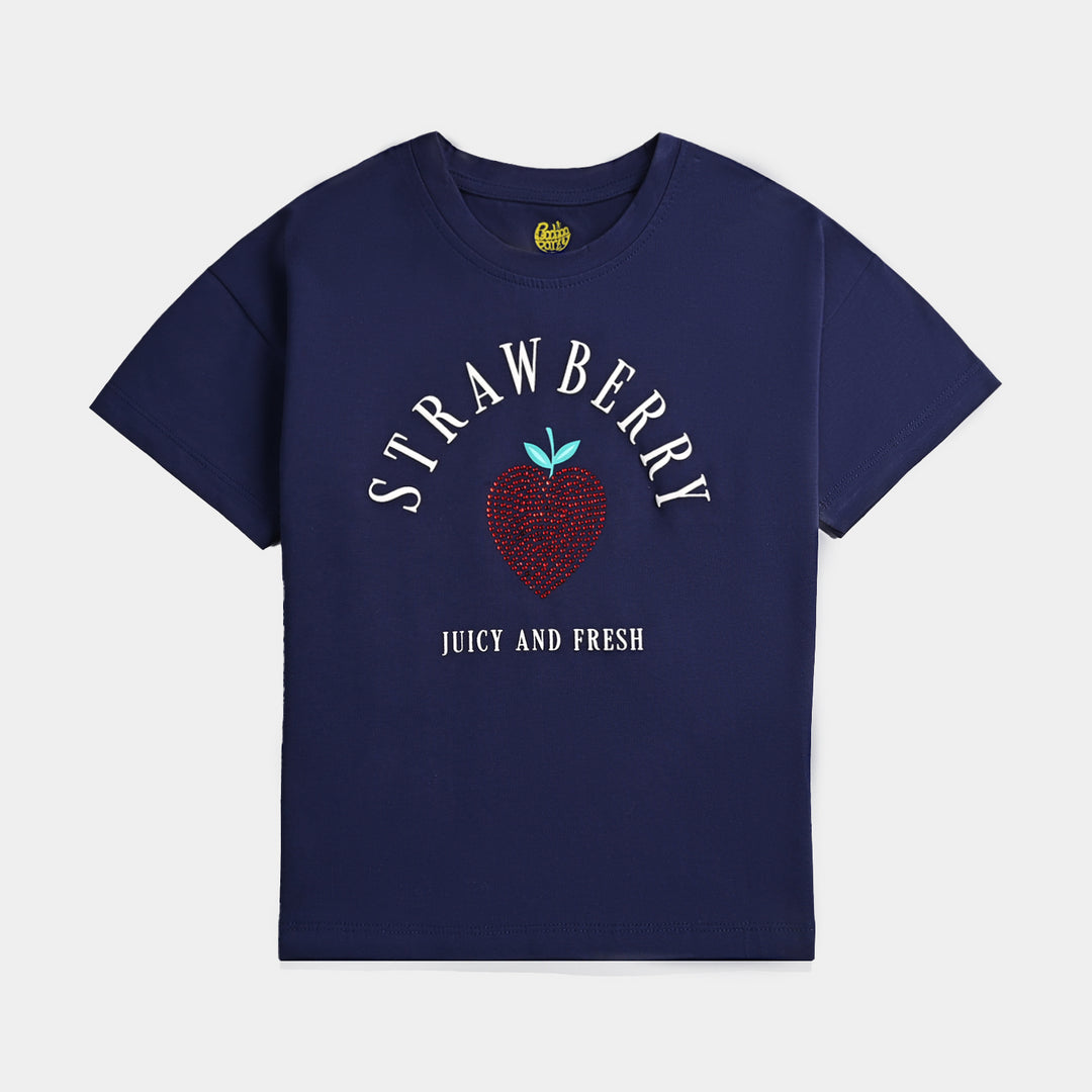 Girls Lycra Jersey T-Shirt (STRAWBERRY) - Navy