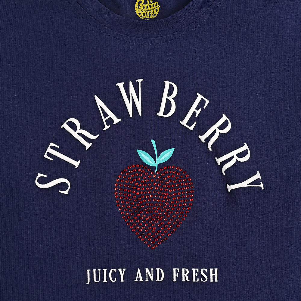 Girls Lycra Jersey T-Shirt (STRAWBERRY) - Navy