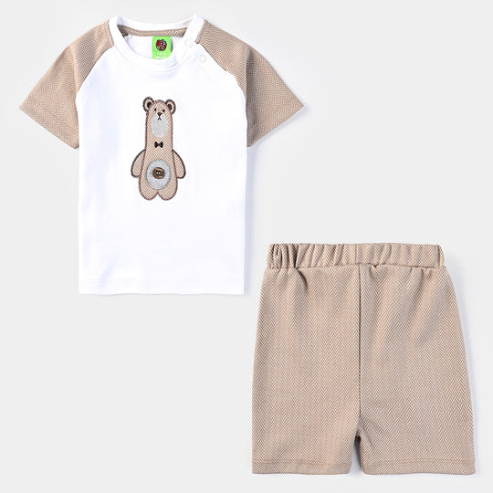 Infant Boys Jacquard Suit (Bear) - Brown