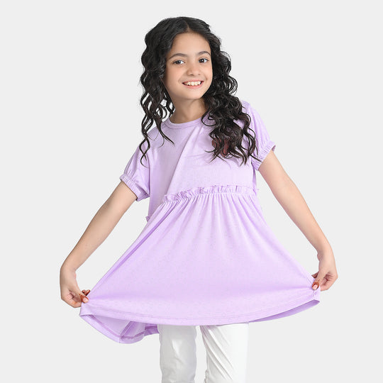 Girls Jacquard Jersey Frock Hearts-Purple
