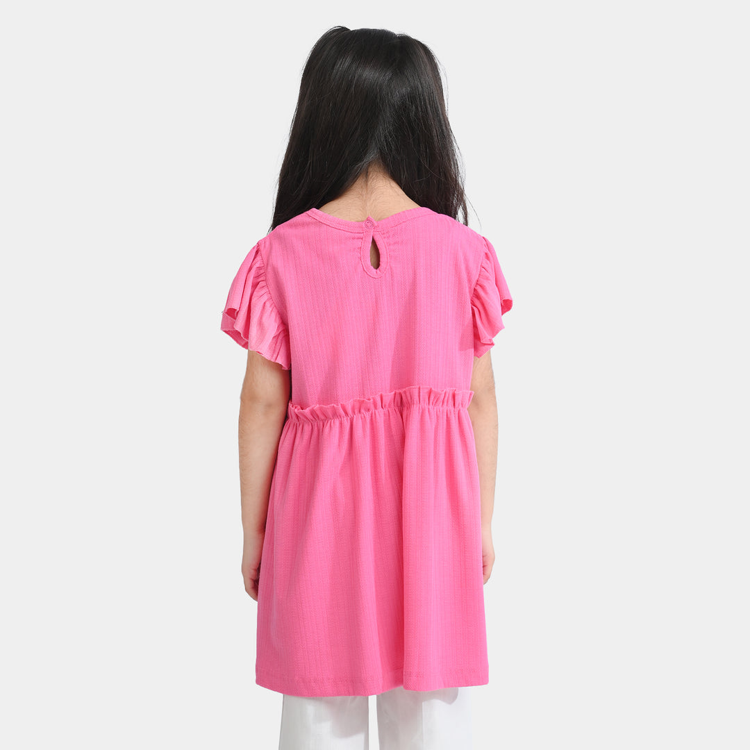 Girls Jacquard Jersey Frock Enjoy The Little Thing-Pink