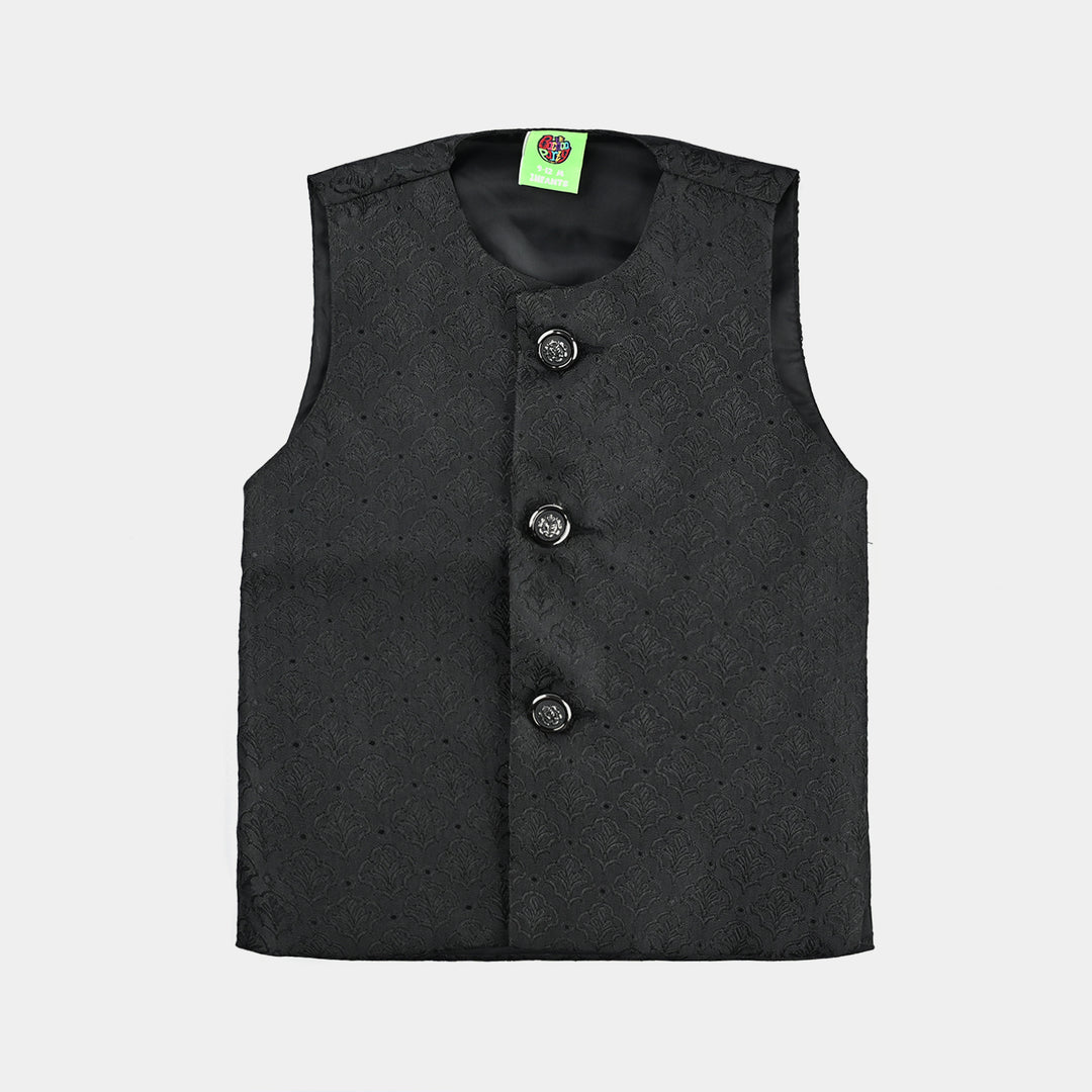 Infant Boys Poly Viscose Waistcoat (Self Textured)-BLACK