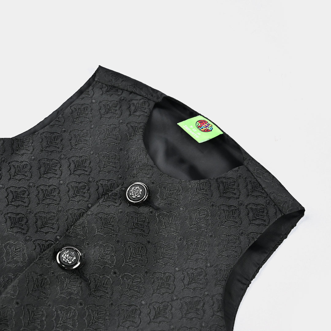Infant Boys Poly Viscose Waistcoat (Self Textured)-BLACK