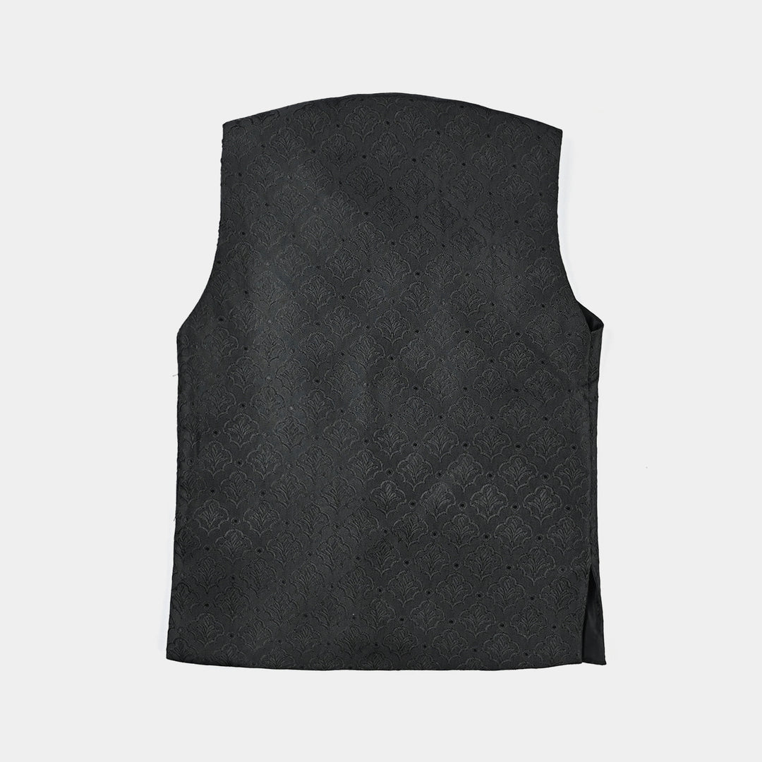 Infant Boys Poly Viscose Waistcoat (Self Textured)-BLACK