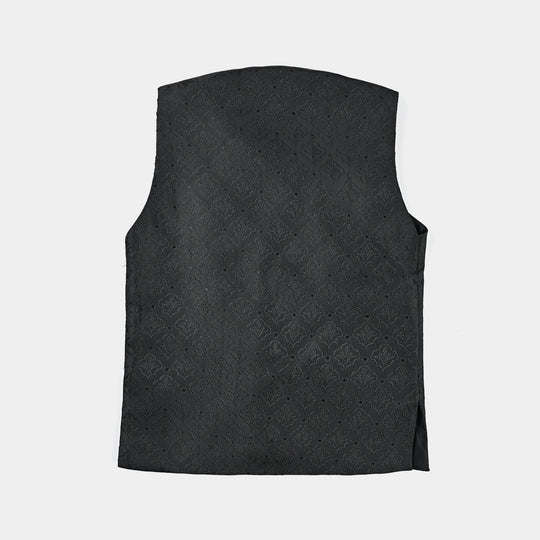 Infant Boys Poly Viscose Waistcoat (Self Textured)-BLACK