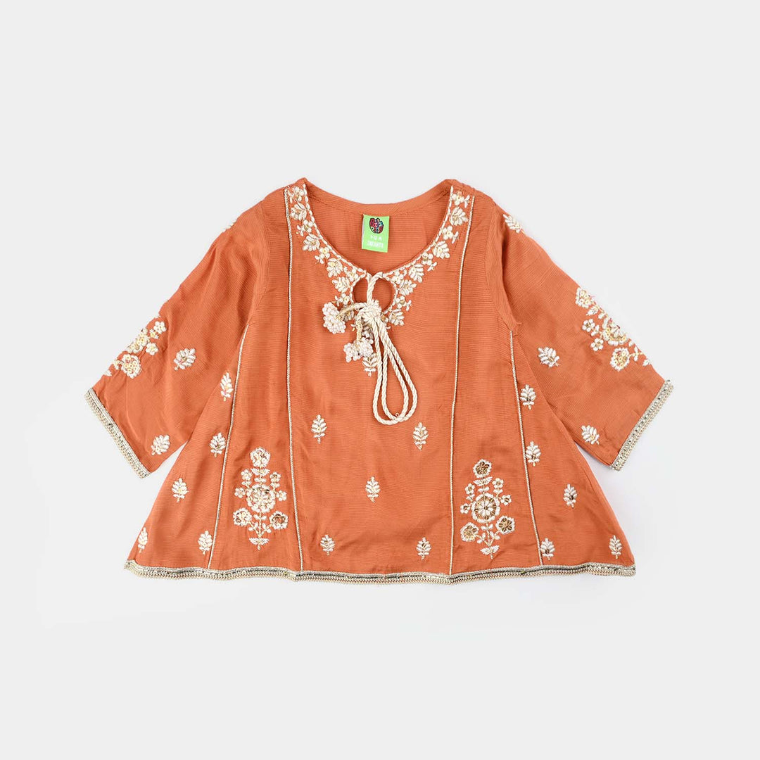 Infant Girls Raw Silk 3Pcs (Khwahish) - Rust