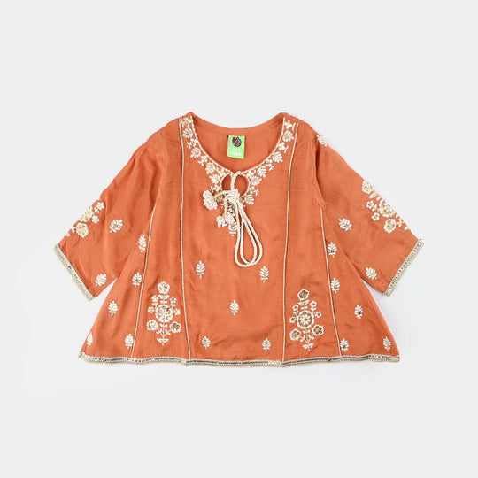 Infant Girls Raw Silk 3Pcs (Khwahish) - Rust
