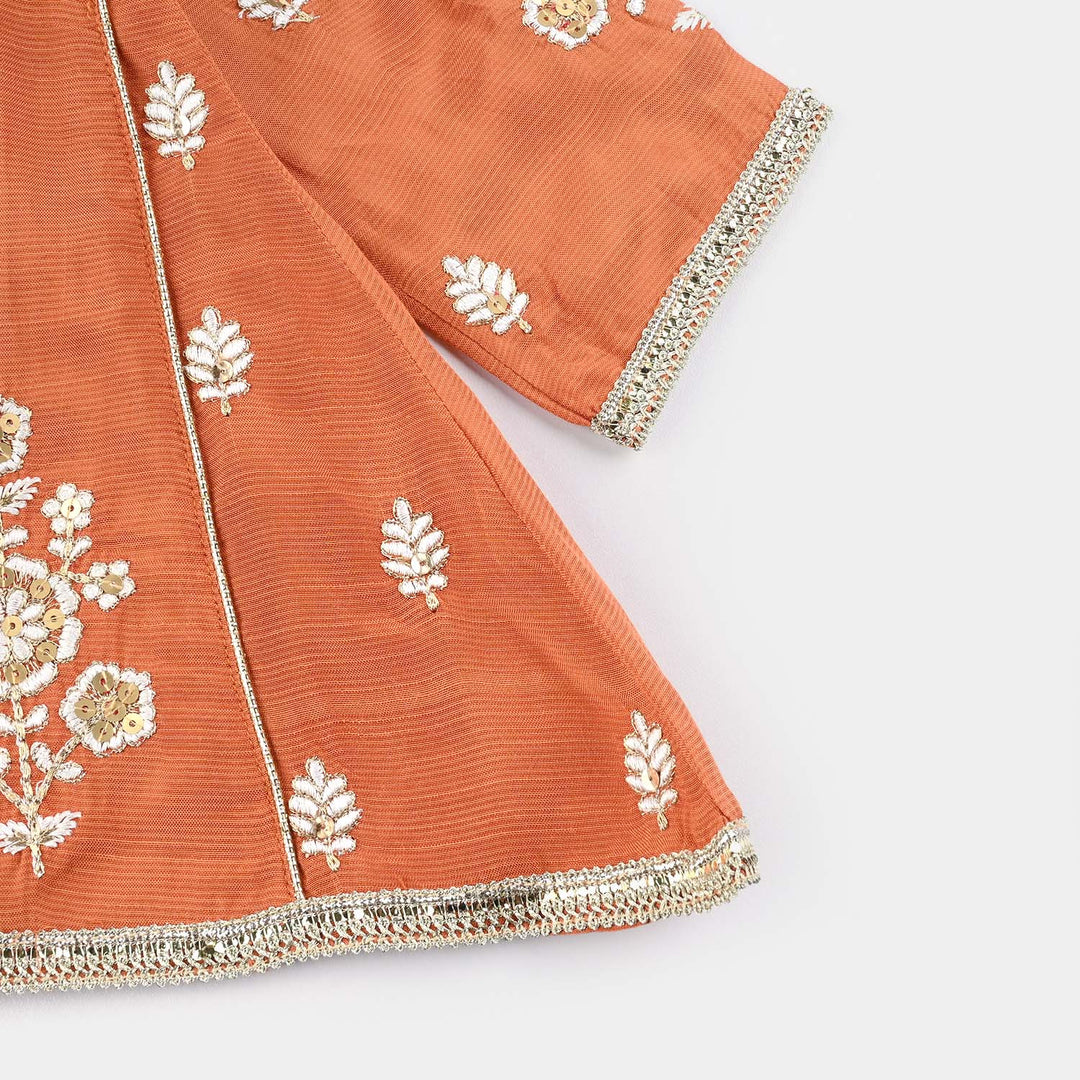 Infant Girls Raw Silk 3Pcs (Khwahish) - Rust