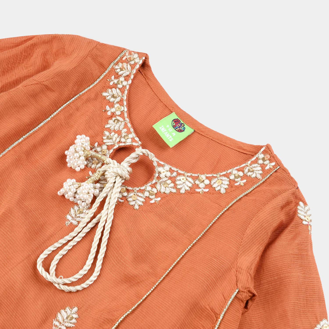 Infant Girls Raw Silk 3Pcs (Khwahish) - Rust