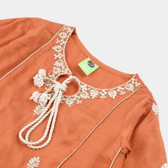 Infant Girls Raw Silk 3Pcs (Khwahish) - Rust