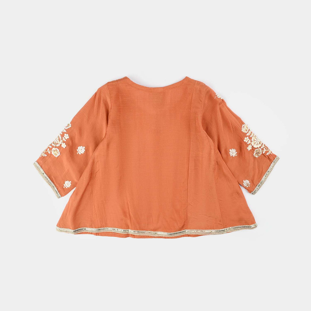 Infant Girls Raw Silk 3Pcs (Khwahish) - Rust