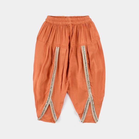 Infant Girls Raw Silk 3Pcs (Khwahish) - Rust