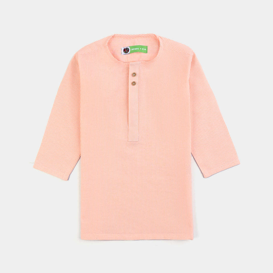 Infant Boys Yarn Dyed Basic Kurta (Ban Collar)-Lt.Orange