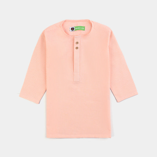 Infant Boys Yarn Dyed Basic Kurta (Ban Collar)-Lt.Orange