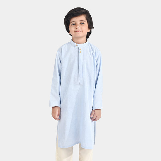 Boys Yarn Dyed Basic Kurta (Band Collar)-L/BLUE
