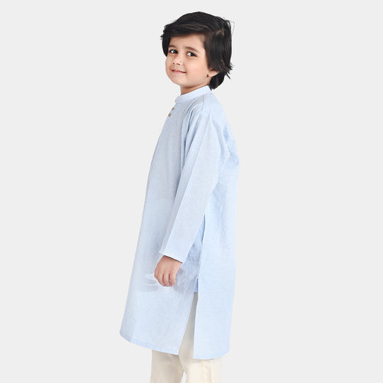 Boys Yarn Dyed Basic Kurta (Band Collar)-L/BLUE