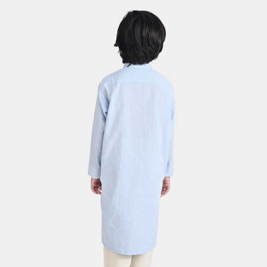 Boys Yarn Dyed Basic Kurta (Band Collar)-L/BLUE