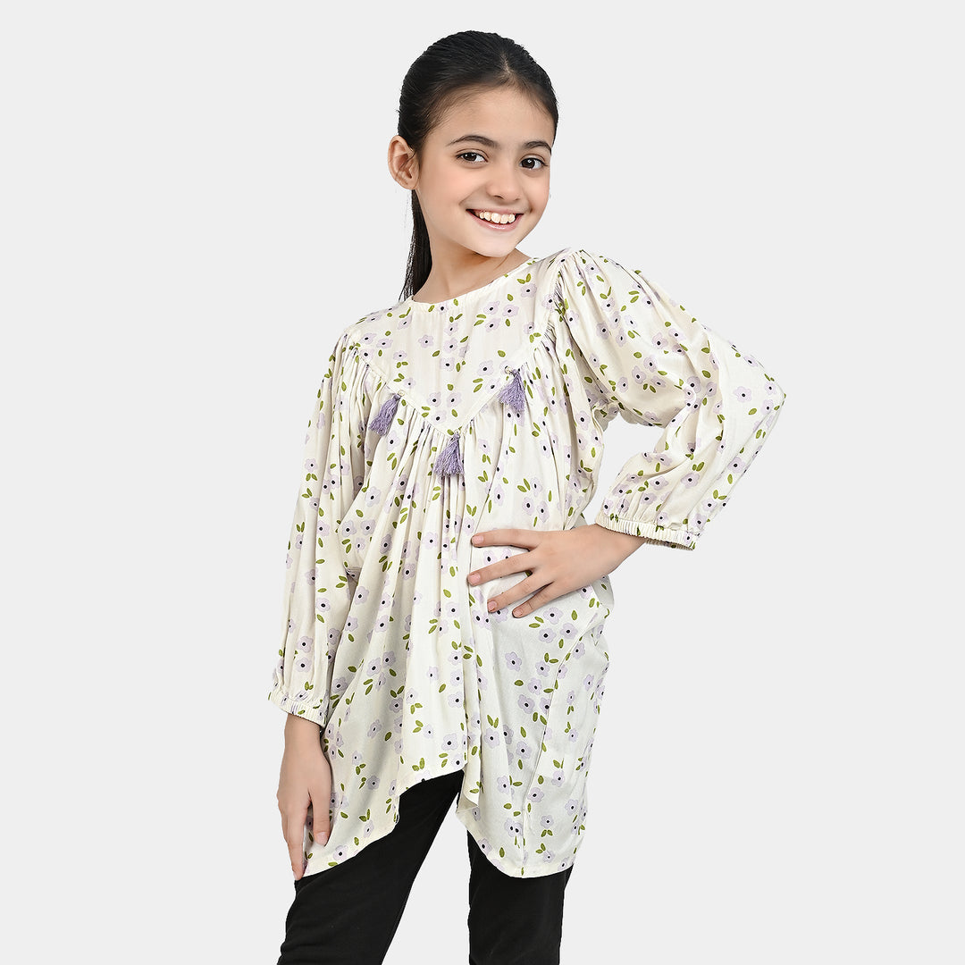 Girls Cotton Viscose Casual Top Lavender-White