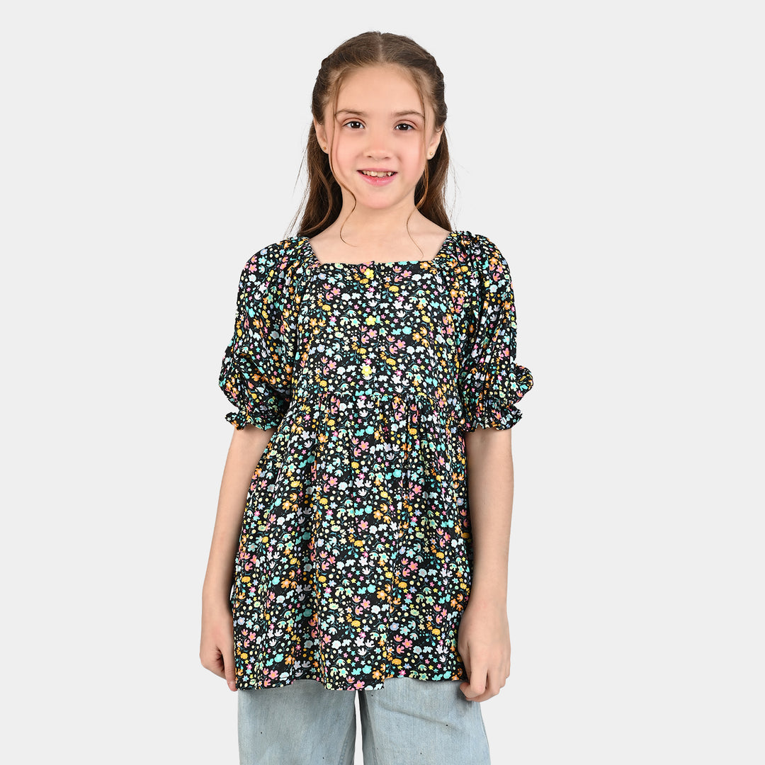 Girls Cotton Viscose Casual Frock - Multi