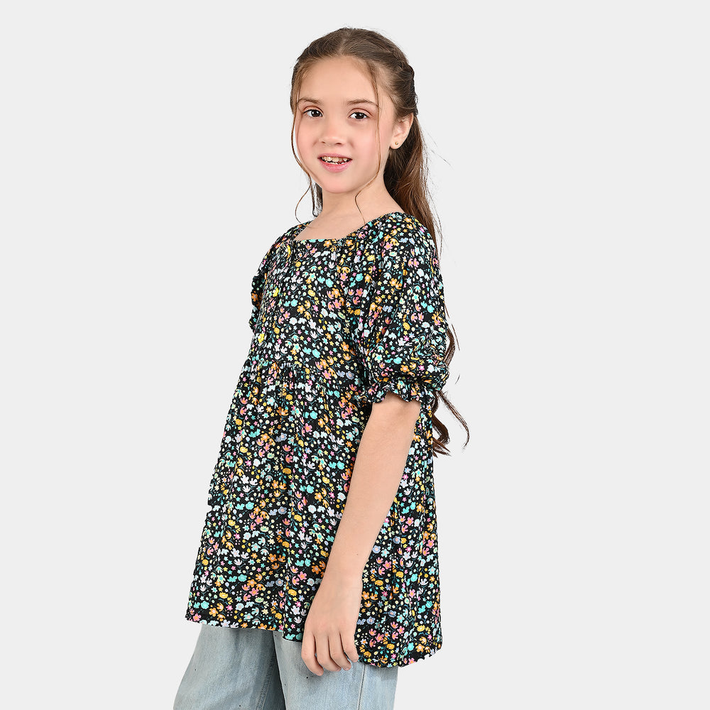 Girls Cotton Viscose Casual Frock - Multi