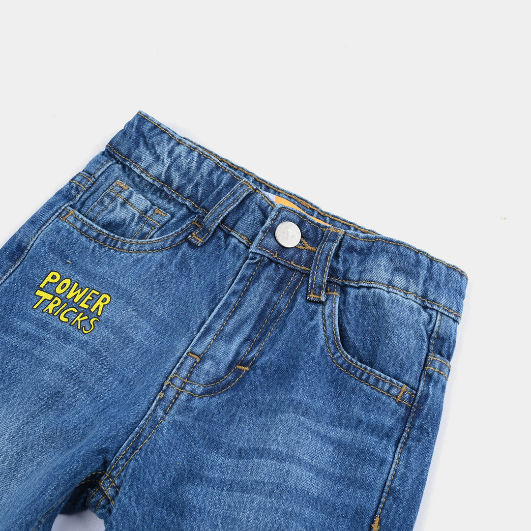 Boys Denim Stretch Short Tricks-Mid Blue