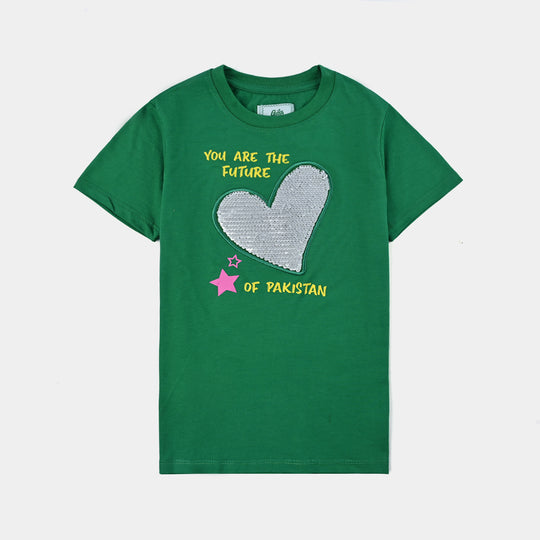 Girls Poly Cotton Jersey T-Shirt H/S SHINING HEART-Joly Green