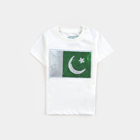 Infant Boys (Sequins Flag) T-Shirt – White