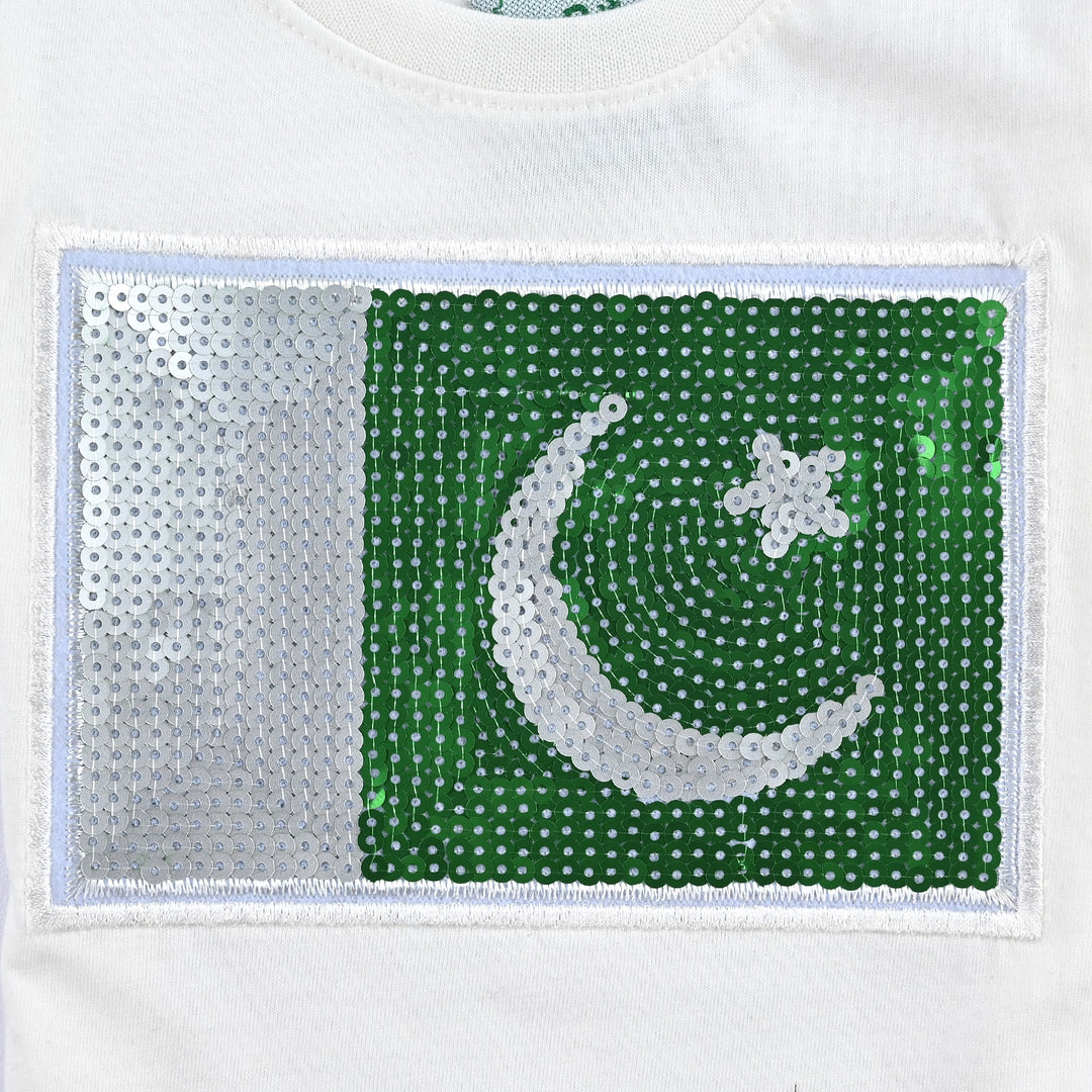 Infant Boys (Sequins Flag) T-Shirt – White
