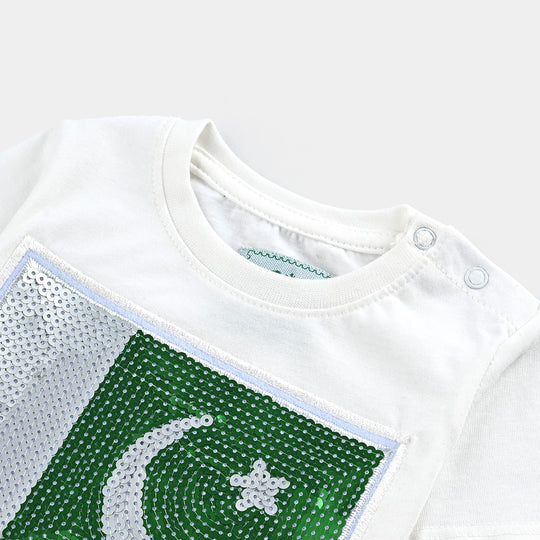 Infant Boys (Sequins Flag) T-Shirt – White
