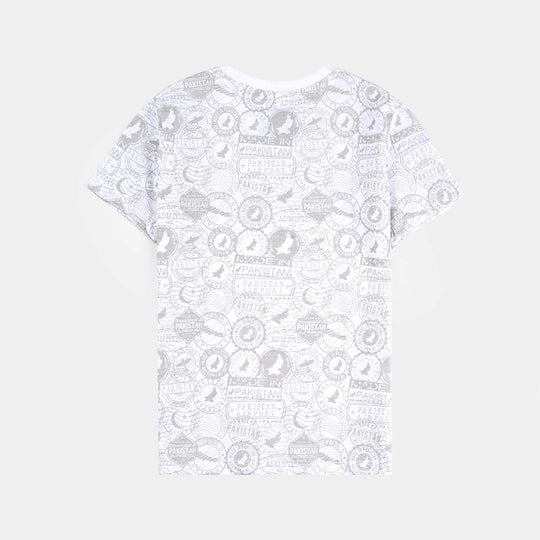 Boys Poly Cotton Jersey T-Shirt H/S STAMPS OF PAKISTAN-Snow White