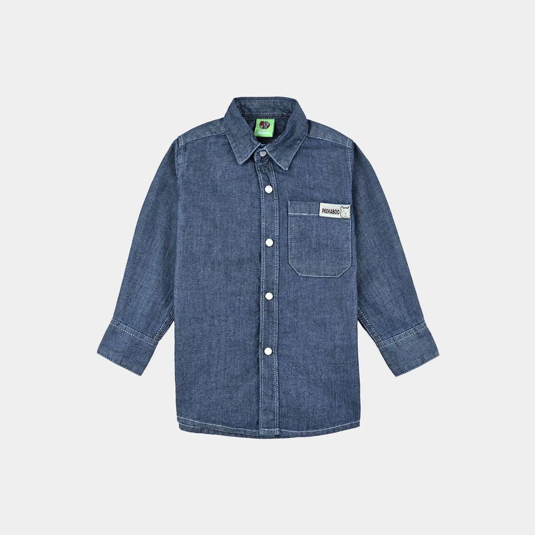 Infant Boys Denim rigid Shirt F/S Peekaboo-Mid Blue