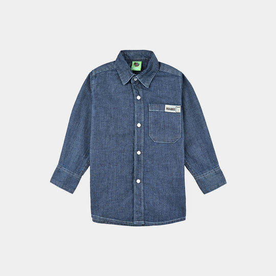 Infant Boys Denim rigid Shirt F/S Peekaboo-Mid Blue
