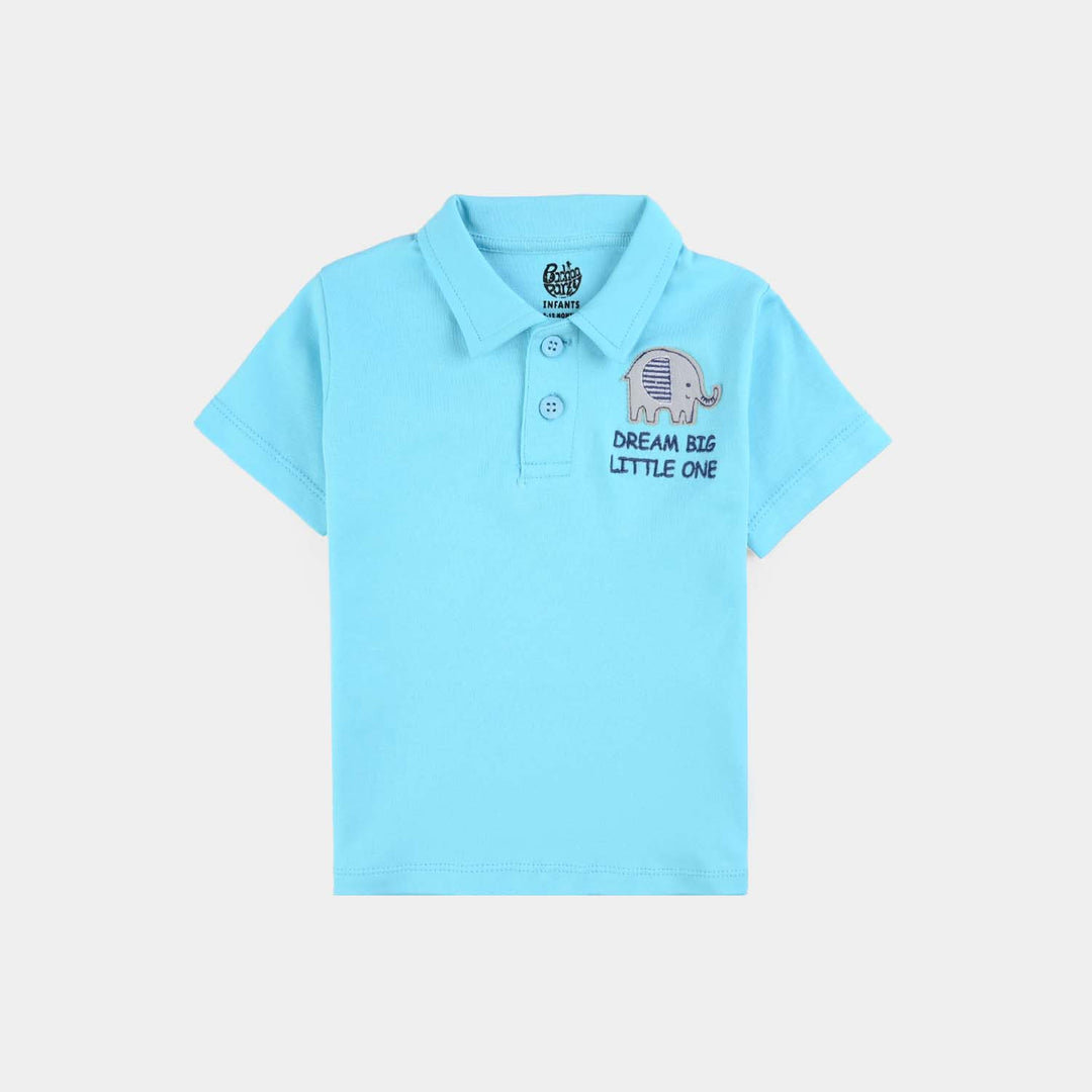 Infant Boys Cotton Interlock Polo T-Shirt Dream Big-Blue