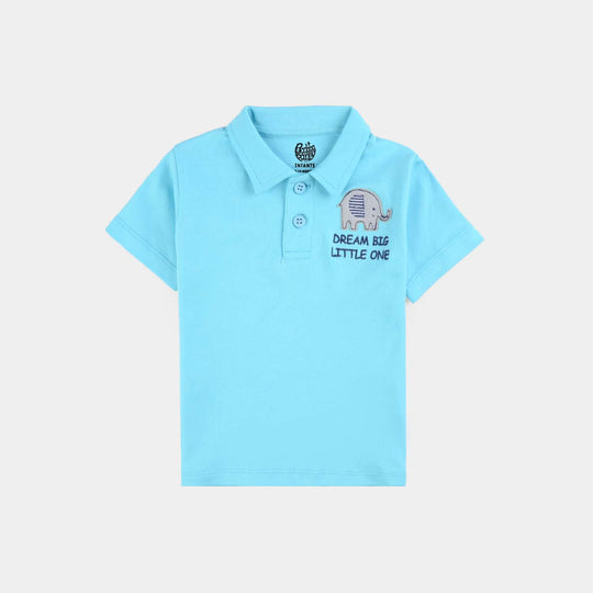 Infant Boys Cotton Interlock Polo T-Shirt Dream Big-Blue